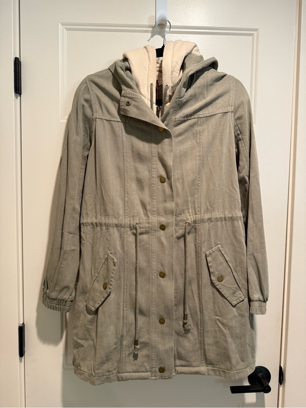 Skies Are Blue Taupe Utility Jacket with Cream Hood